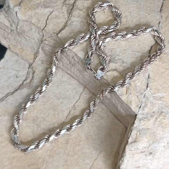 Vintage 925 Sterling Silver Rope Necklace 22" Rare heavy - Picture 1 of 7